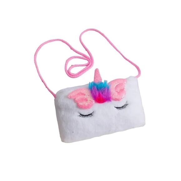 New! Girls Cute Sequin Plush Unicorn White Bag! Fuzzy and Adorbs! - Picture 1 of 3